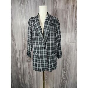 Liz Baker Essentials Womens Black White Plaid‎ Blazer Jacket 16P Petite